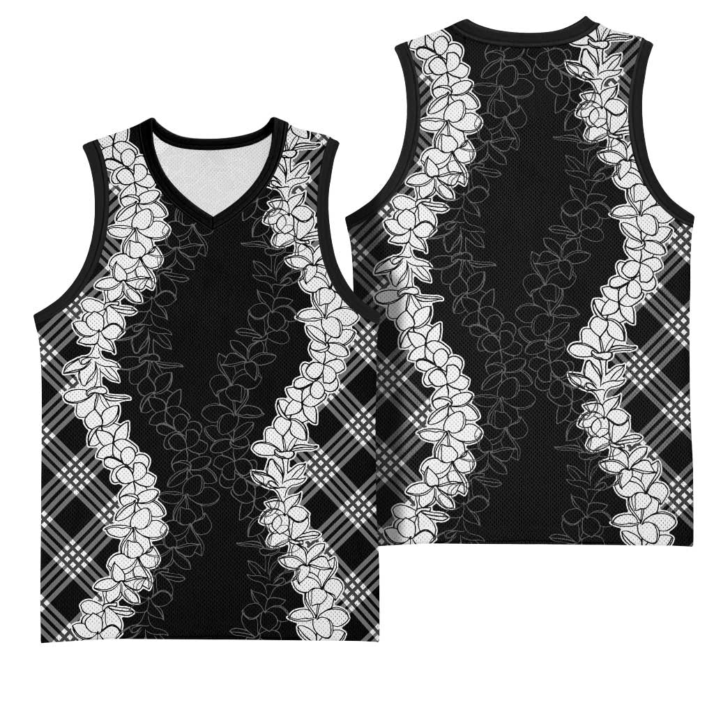 Hawaii Aloha Plumeria Lei Black Palaka Basketball Jersey - Polynesian Pride