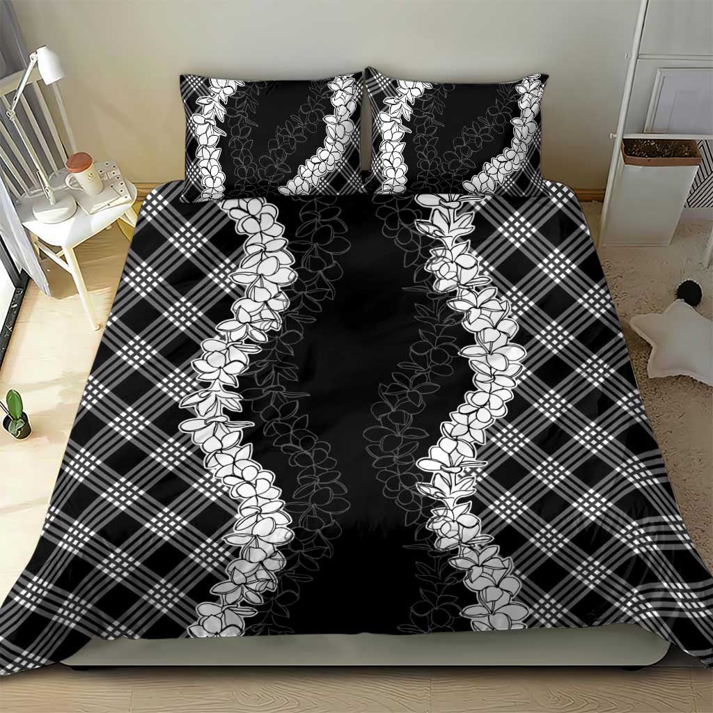 Hawaii Aloha Plumeria Lei Black Palaka Bedding Set - Polynesian Pride