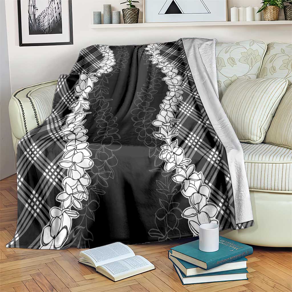 Hawaii Aloha Plumeria Lei Black Palaka Blanket - Polynesian Pride