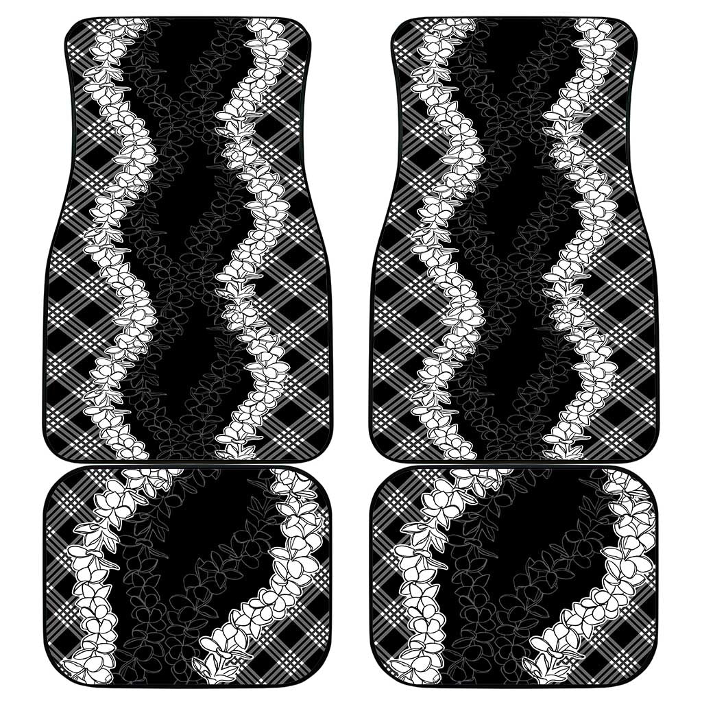 Hawaii Aloha Plumeria Lei Black Palaka Car Mats - Polynesian Pride