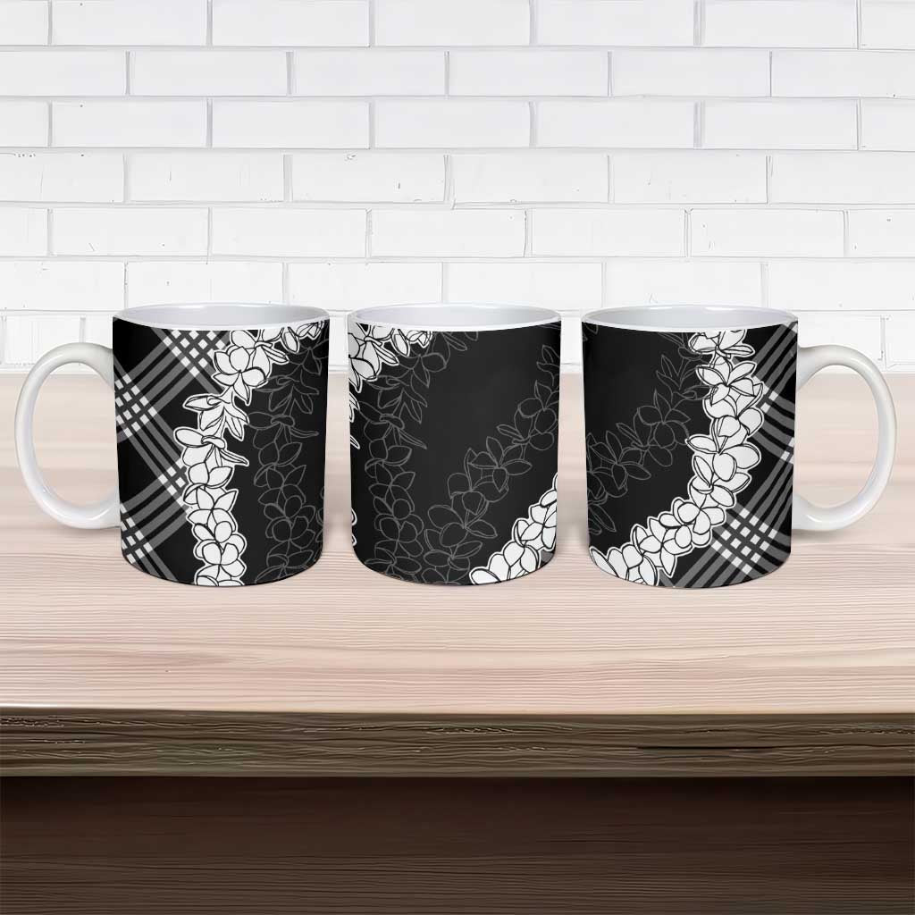 Hawaii Aloha Plumeria Lei Black Palaka Ceramic Mug - Polynesian Pride