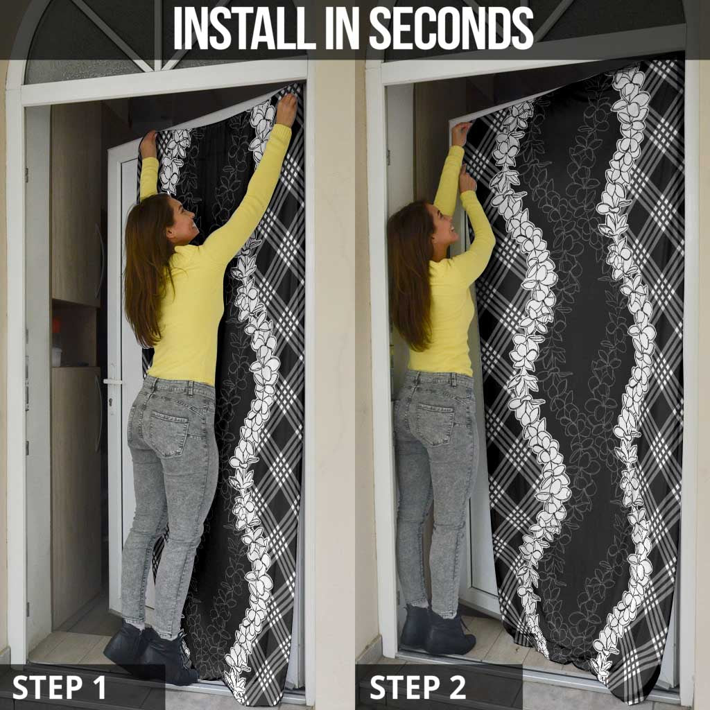 Hawaii Aloha Plumeria Lei Black Palaka Door Cover - Polynesian Pride