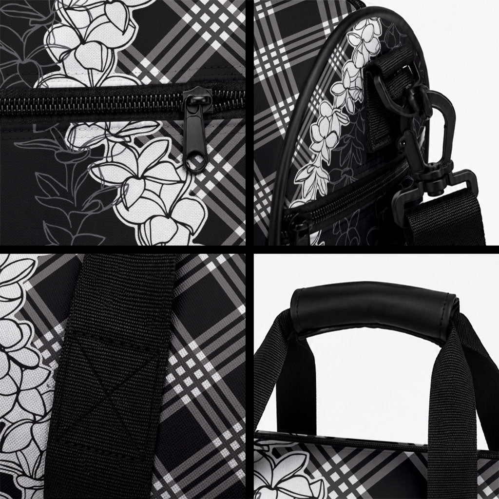 Hawaii Aloha Plumeria Lei Black Palaka Duffle Bag
