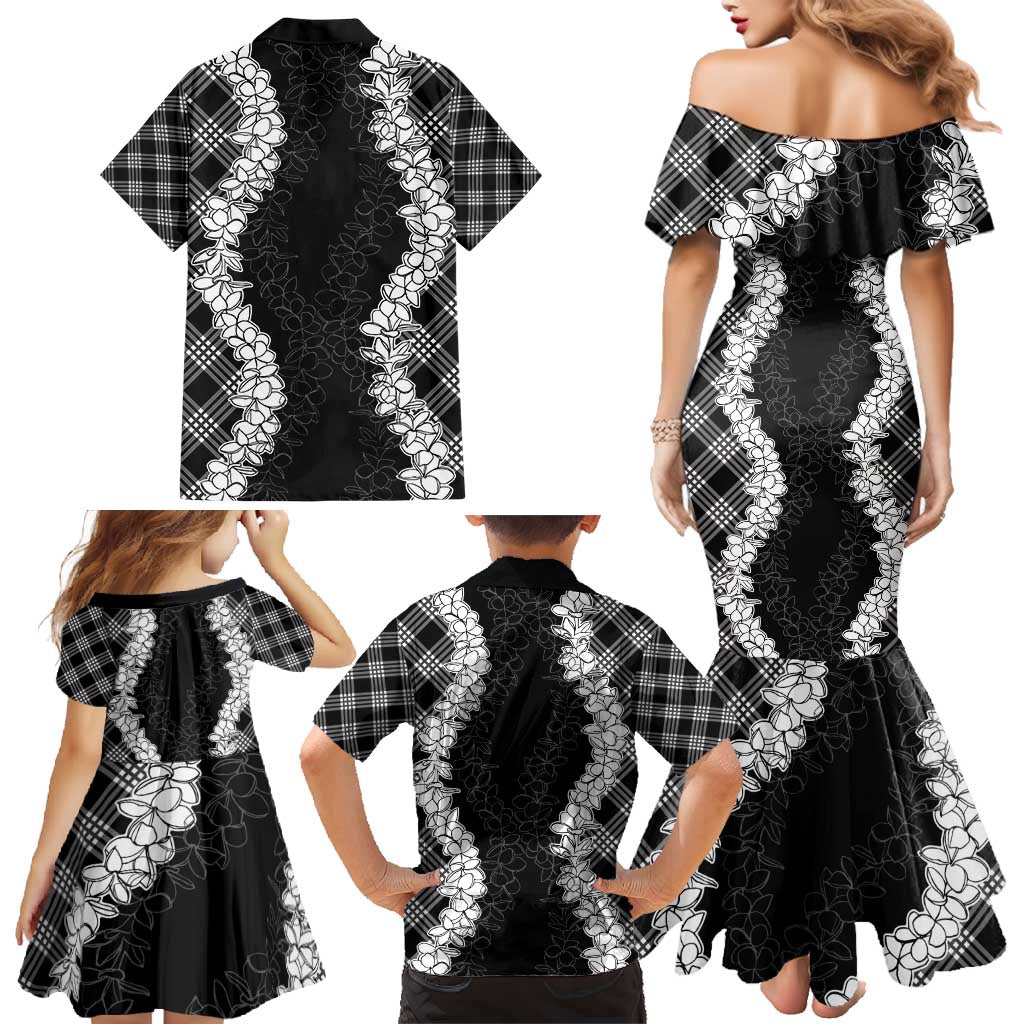 Hawaii Aloha Plumeria Lei Black Palaka Family Matching Mermaid Dress and Hawaiian Shirt - Polynesian Pride