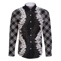 Hawaii Aloha Plumeria Lei Black Palaka Family Matching Off Shoulder Short Dress and Hawaiian Shirt - Polynesian Pride