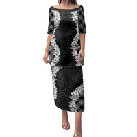 Hawaii Aloha Plumeria Lei Black Palaka Family Matching Puletasi and Hawaiian Shirt - Polynesian Pride