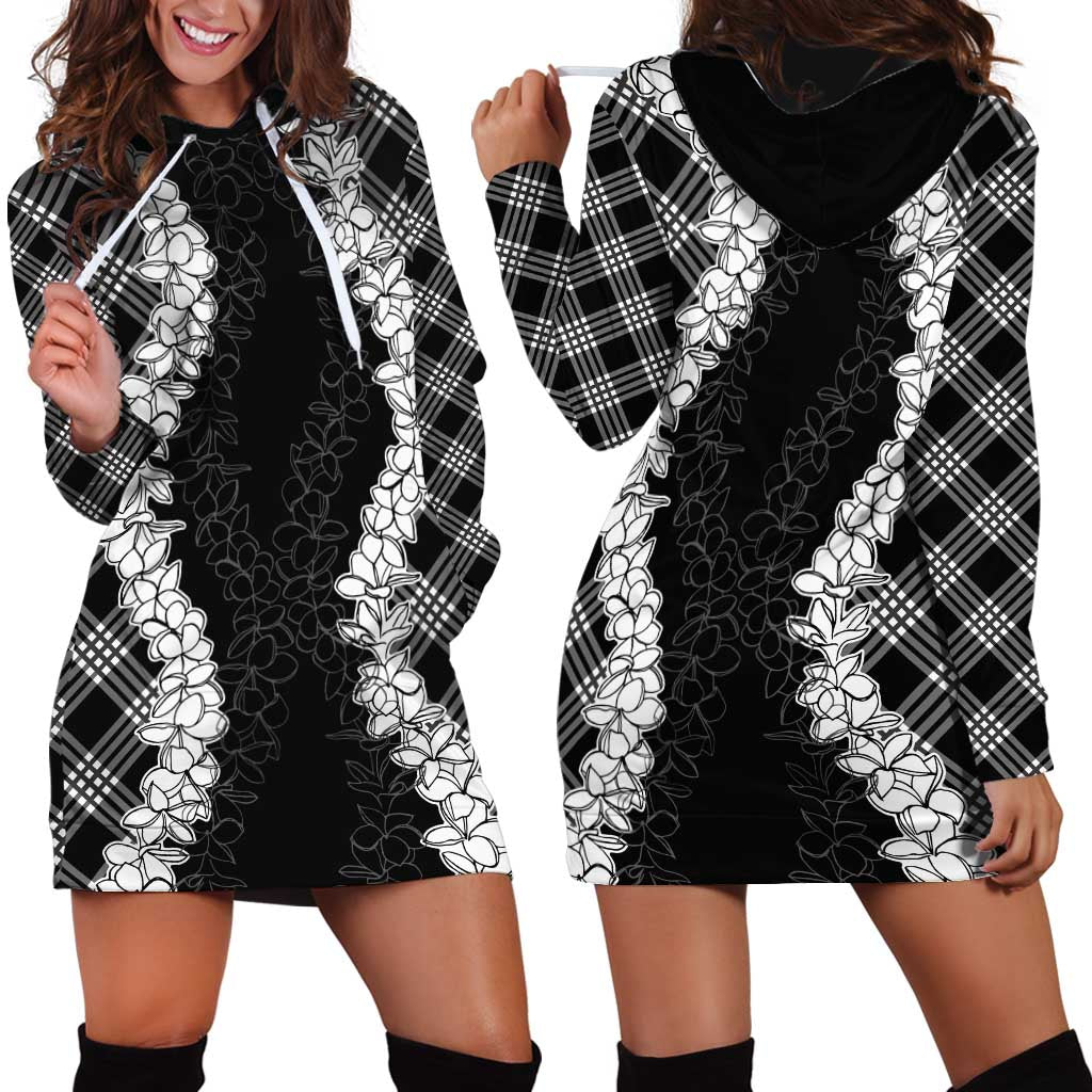 Hawaii Aloha Plumeria Lei Black Palaka Hoodie Dress LT7 - Polynesian Pride