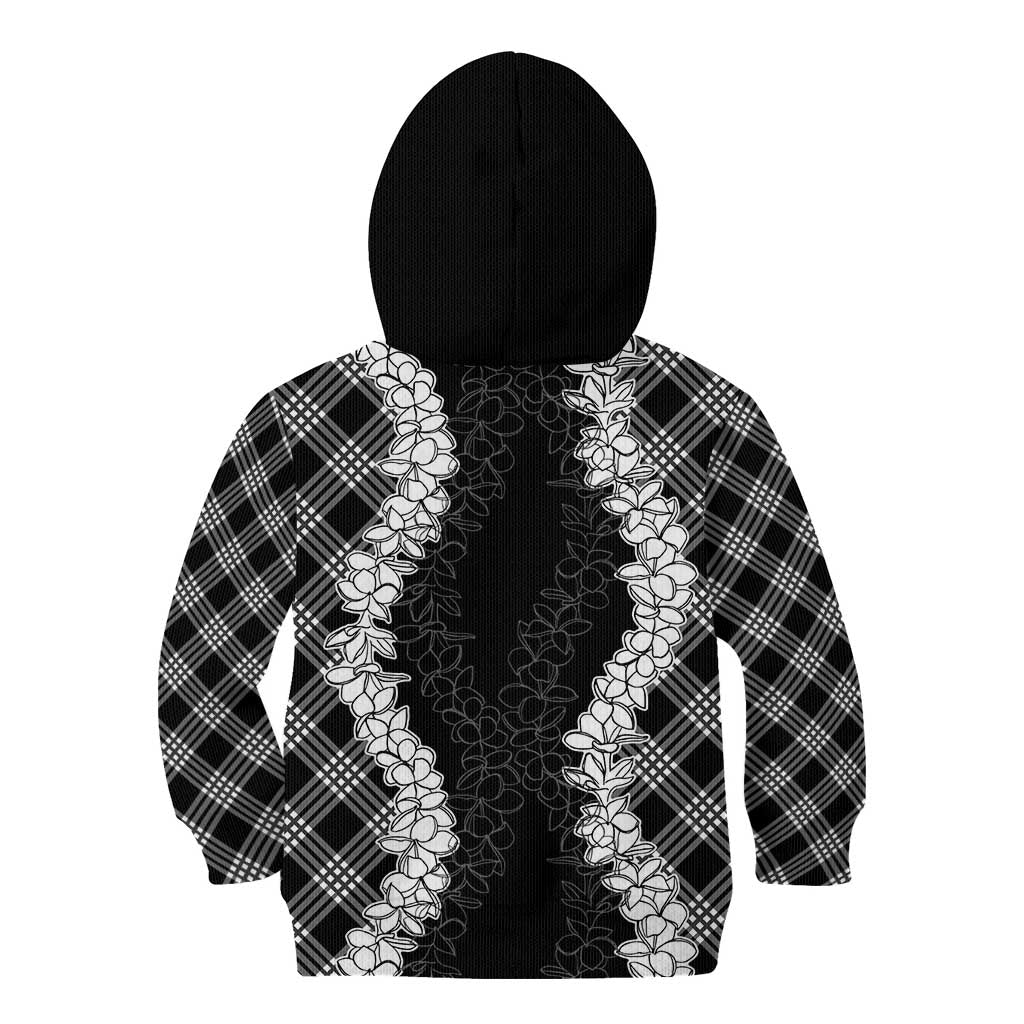 Hawaii Aloha Plumeria Lei Black Palaka Kid Hoodie - Polynesian Pride
