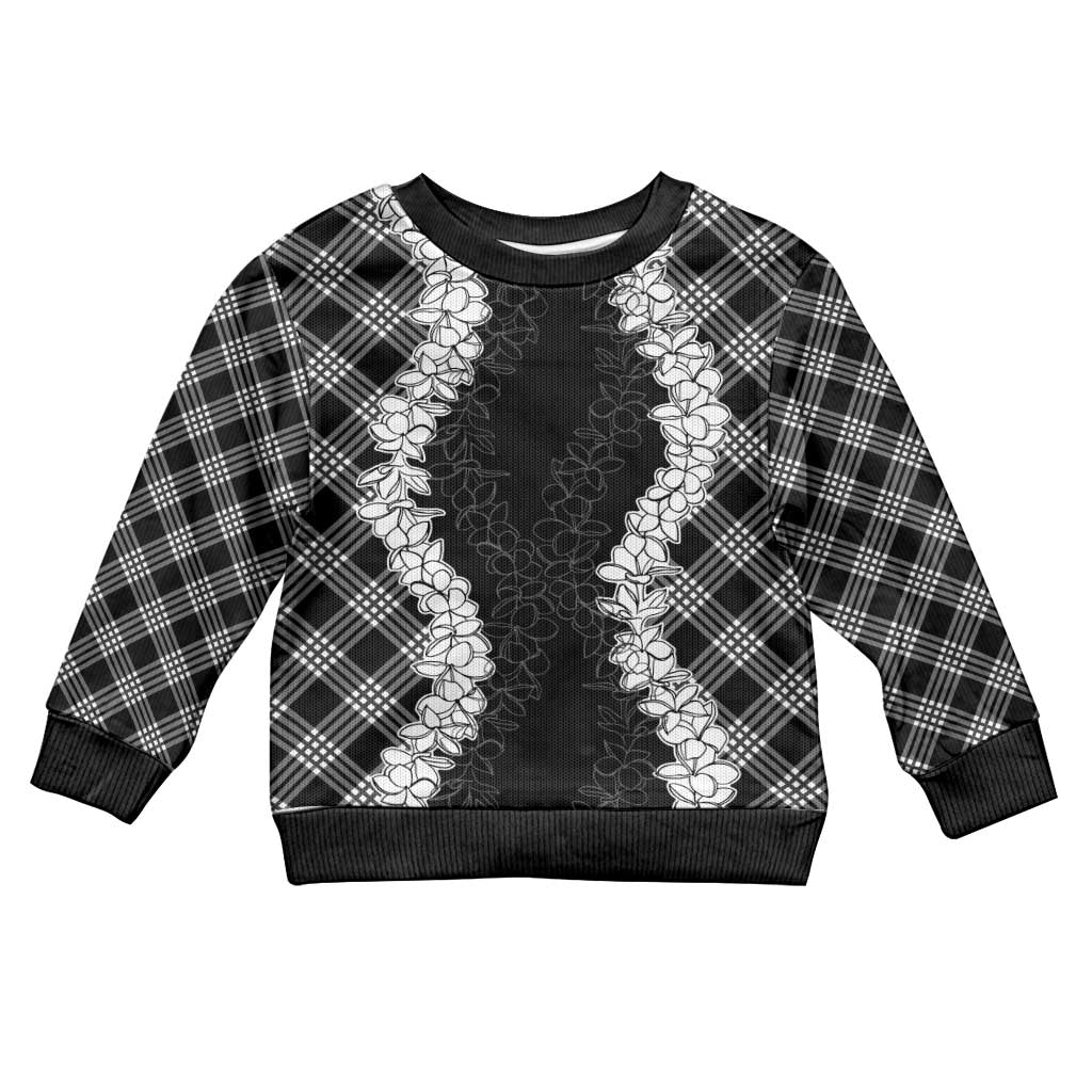 Hawaii Aloha Plumeria Lei Black Palaka Kid Ugly Christmas Sweater - Polynesian Pride