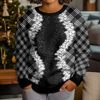 Hawaii Aloha Plumeria Lei Black Palaka Kid Ugly Christmas Sweater - Polynesian Pride