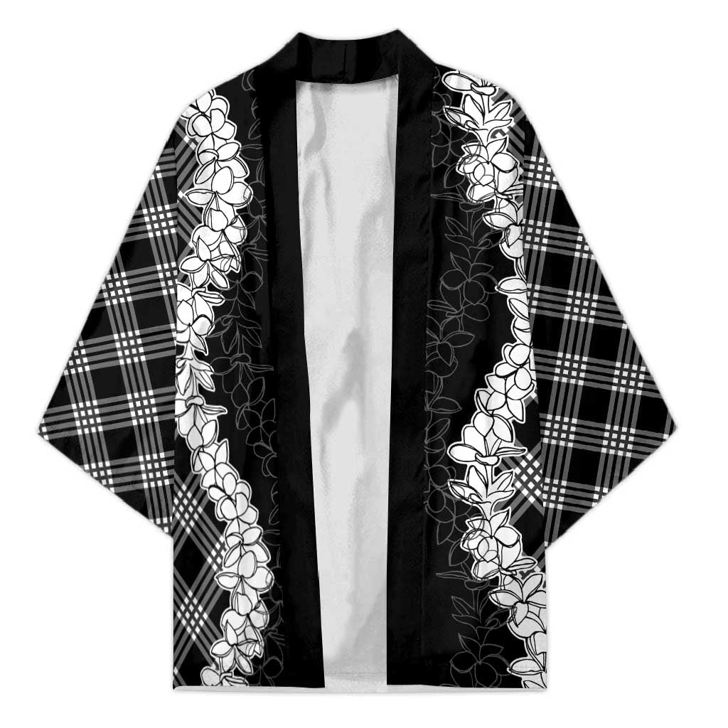 Hawaii Aloha Plumeria Lei Black Palaka Kimono - Polynesian Pride