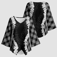 Hawaii Aloha Plumeria Lei Black Palaka Kimono Sleeve Blouse - Polynesian Pride