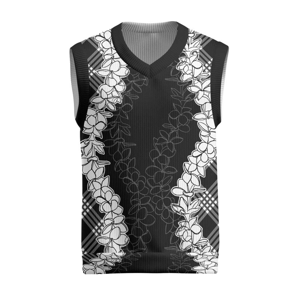 Hawaii Aloha Plumeria Lei Black Palaka Christmas Knitted V-Neck Vest - Polynesian Pride