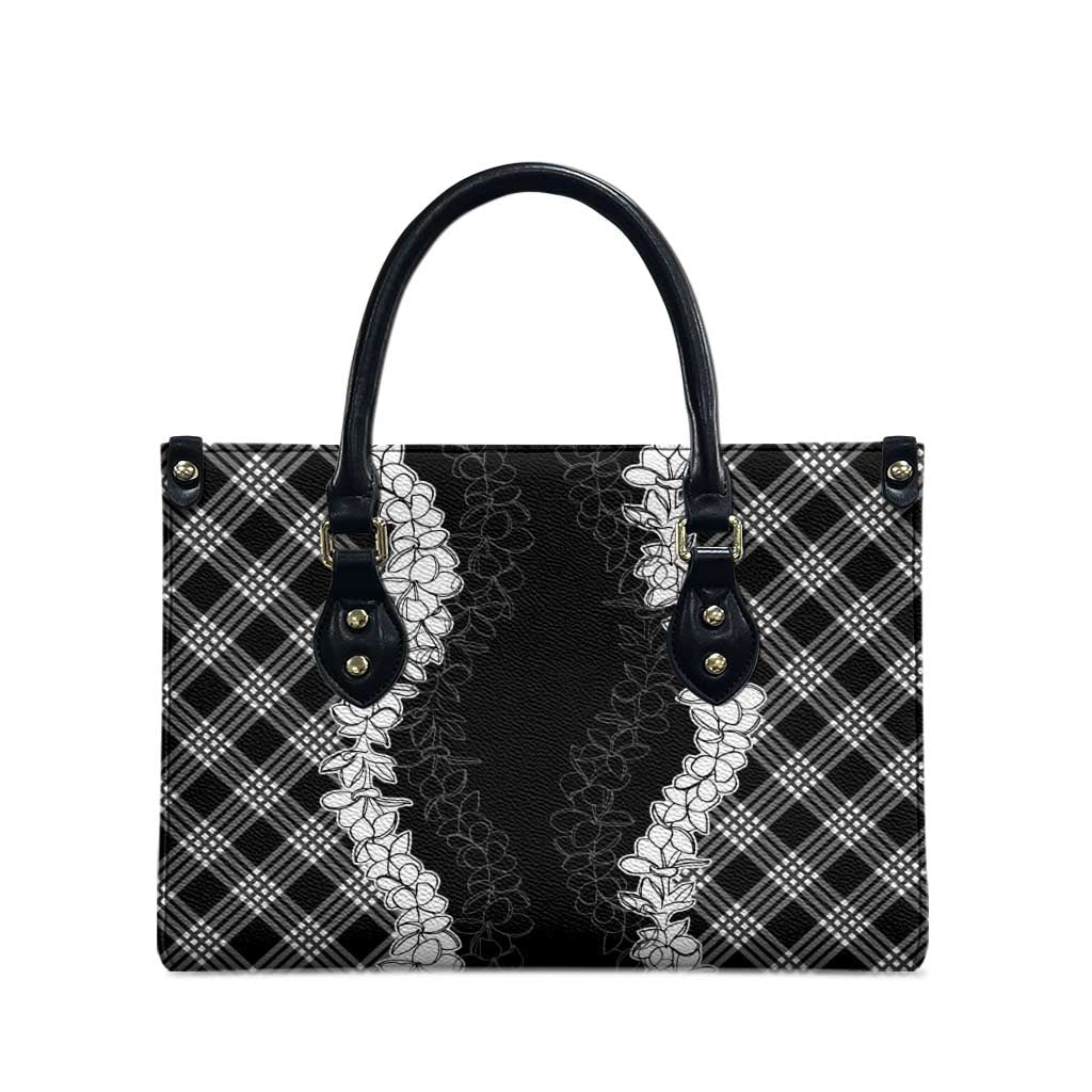 Hawaii Aloha Plumeria Lei Black Palaka Leather Bag - Polynesian Pride