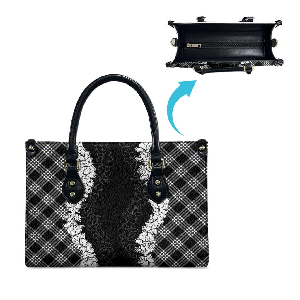 Hawaii Aloha Plumeria Lei Black Palaka Leather Bag - Polynesian Pride