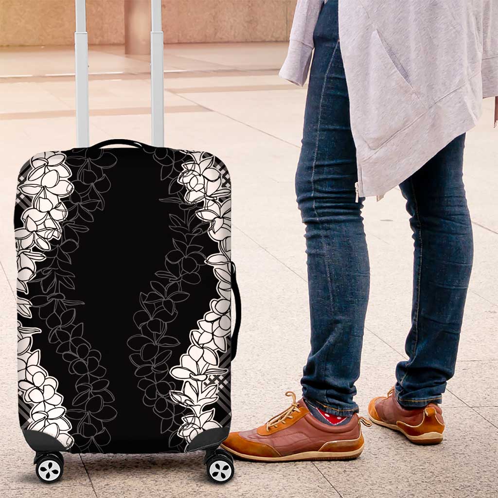 Hawaii Aloha Plumeria Lei Black Palaka Luggage Cover - Polynesian Pride
