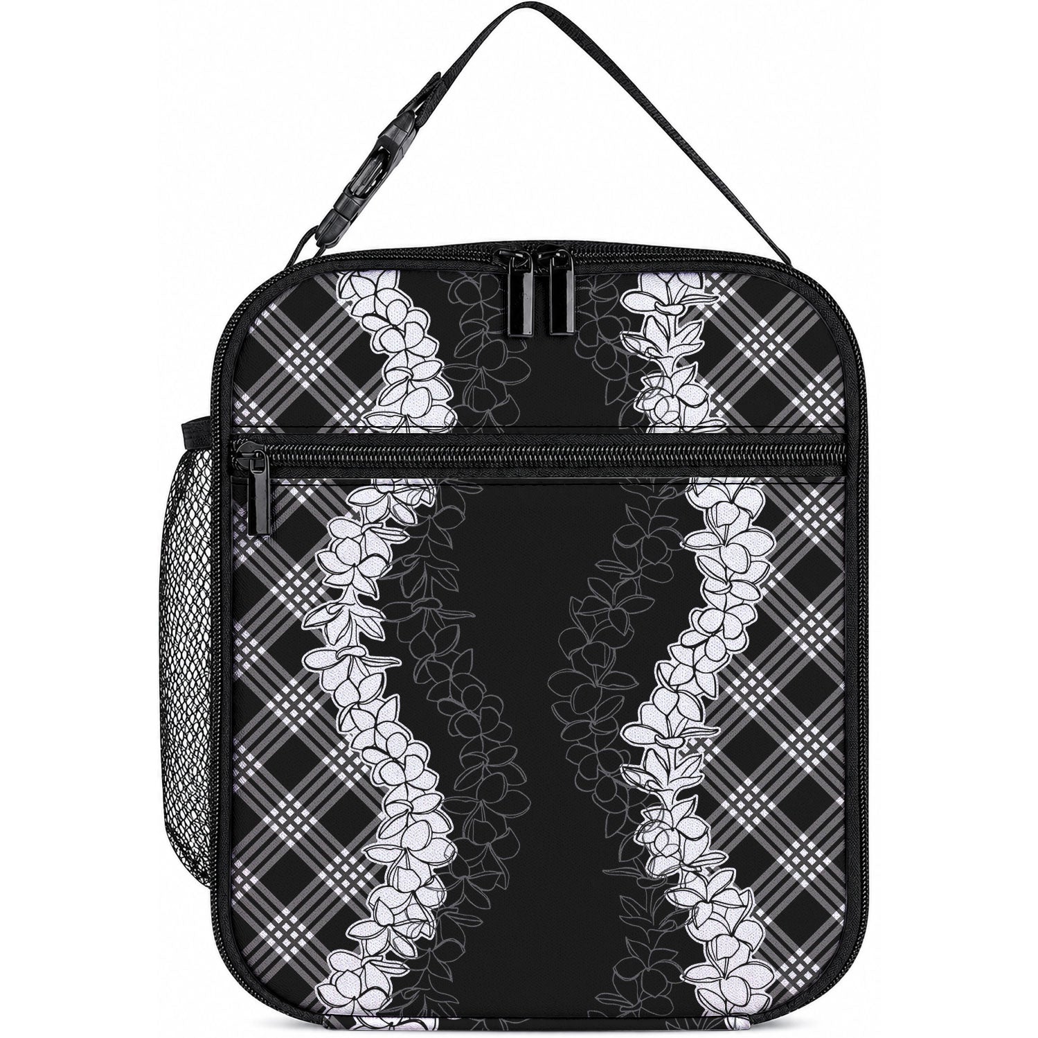 Hawaii Aloha Plumeria Lei Black Palaka Lunch Bag