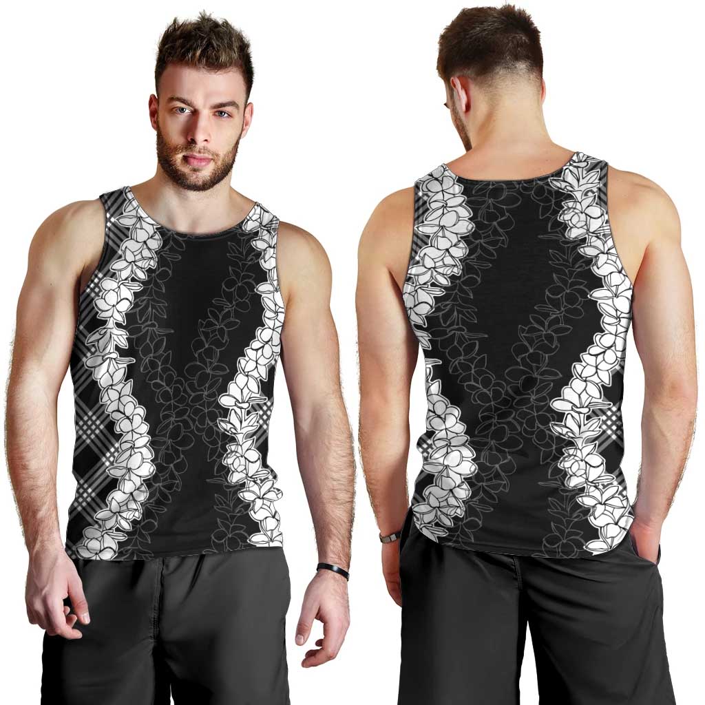 Hawaii Aloha Plumeria Lei Black Palaka Men Tank Top - Polynesian Pride