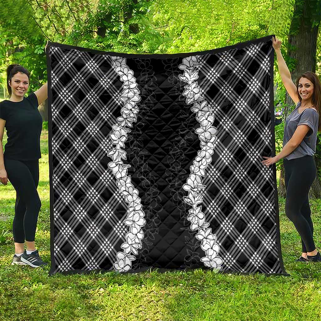 Hawaii Aloha Plumeria Lei Black Palaka Quilt - Polynesian Pride