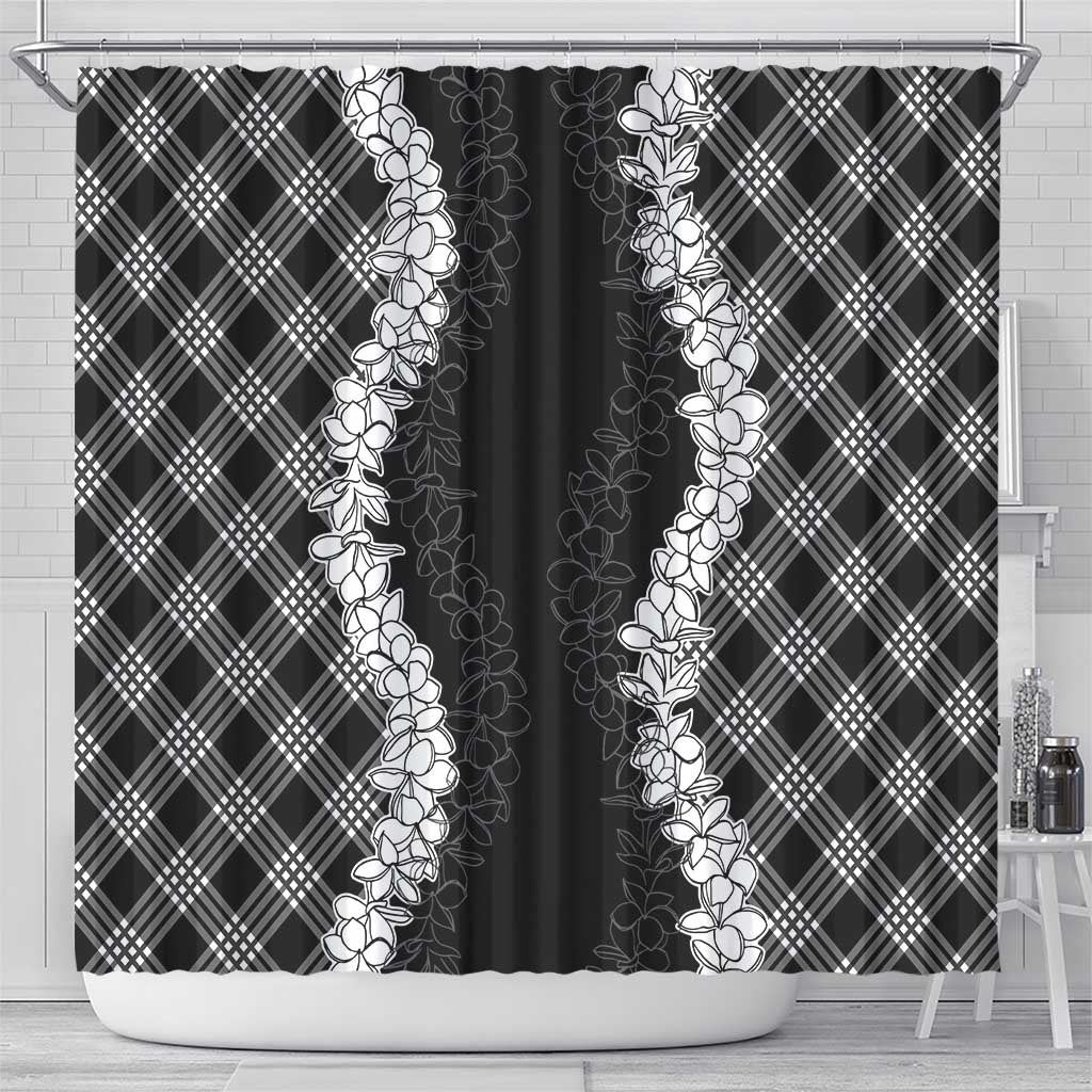 Hawaii Aloha Plumeria Lei Black Palaka Shower Curtain LT7 - Polynesian Pride