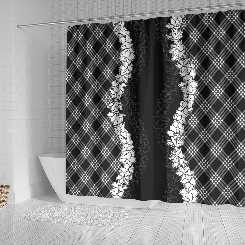 Hawaii Aloha Plumeria Lei Black Palaka Shower Curtain LT7 - Polynesian Pride