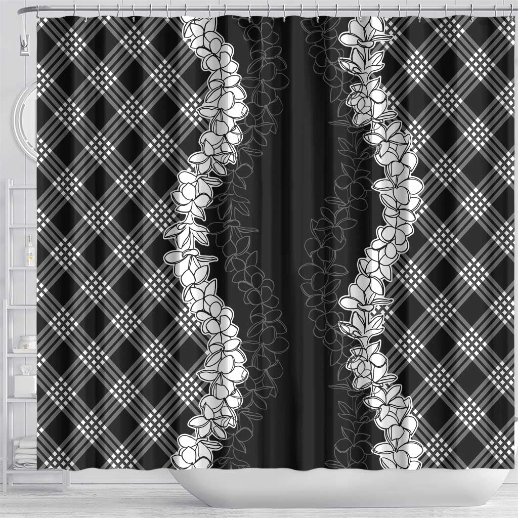 Hawaii Aloha Plumeria Lei Black Palaka Shower Curtain LT7 - Polynesian Pride