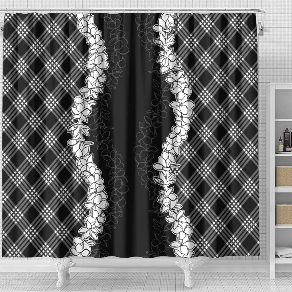 Hawaii Aloha Plumeria Lei Black Palaka Shower Curtain LT7 - Polynesian Pride