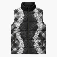 Hawaii Aloha Plumeria Lei Black Palaka Sleeveless Puffer Jacket - Polynesian Pride