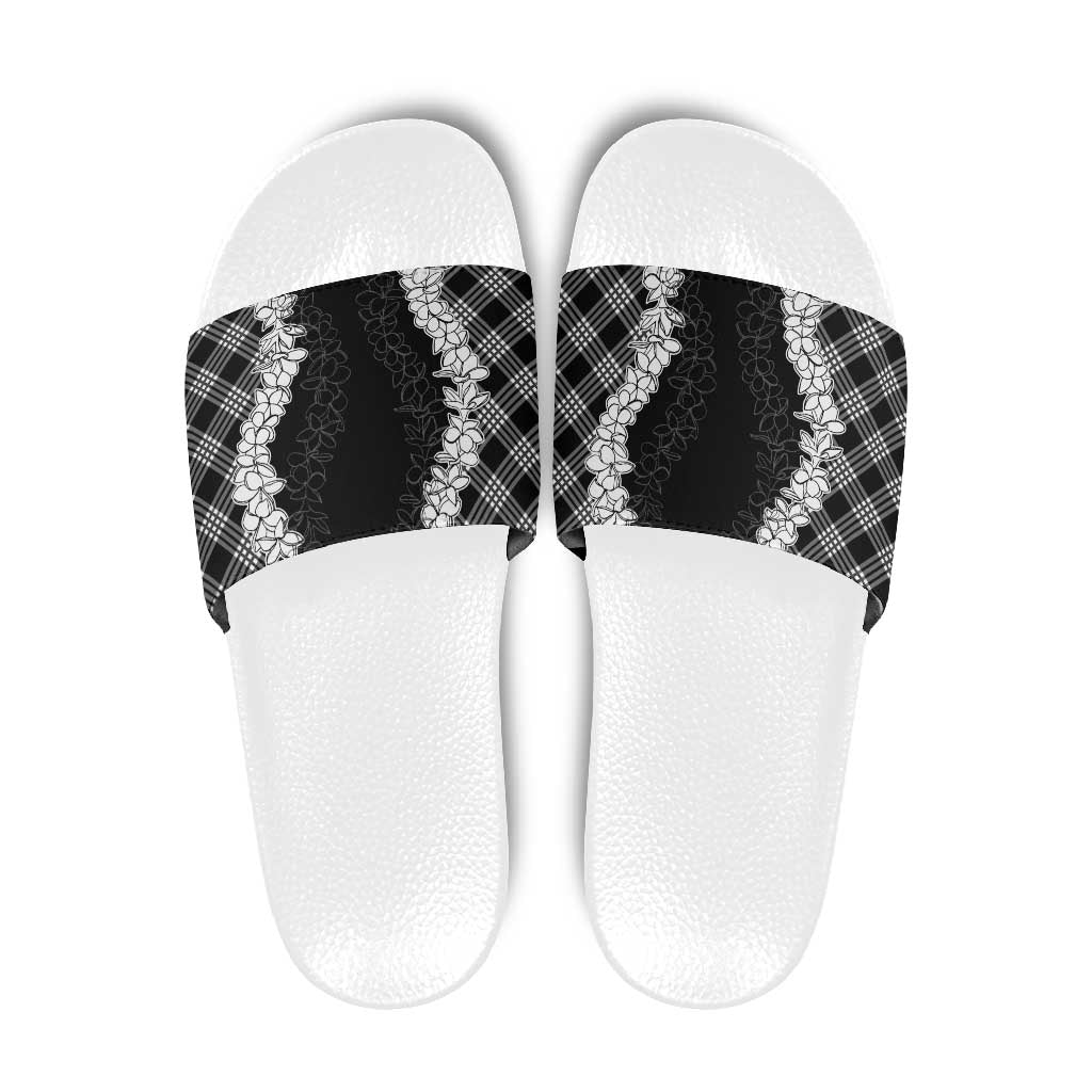Hawaii Aloha Plumeria Lei Black Palaka Slide Sandals LT7 Black - Polynesian Pride
