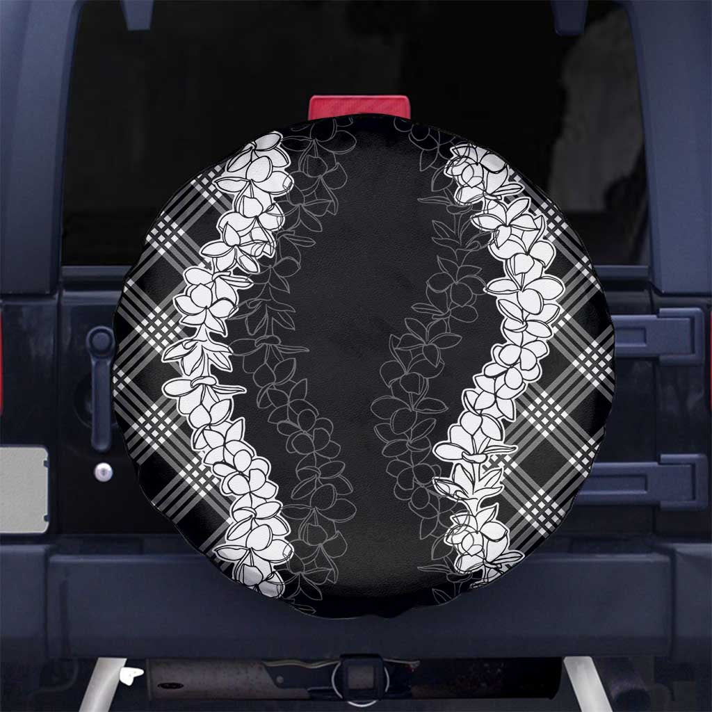 Hawaii Aloha Plumeria Lei Black Palaka Spare Tire Cover - Polynesian Pride