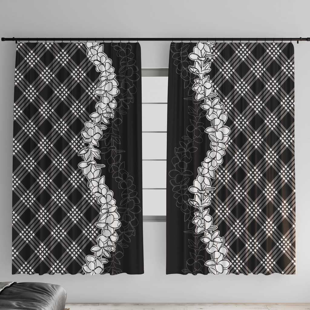 Hawaii Aloha Plumeria Lei Black Palaka Window Curtain LT7 With Hooks Black - Polynesian Pride