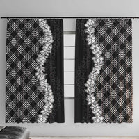 Hawaii Aloha Plumeria Lei Black Palaka Window Curtain LT7 With Hooks Black - Polynesian Pride