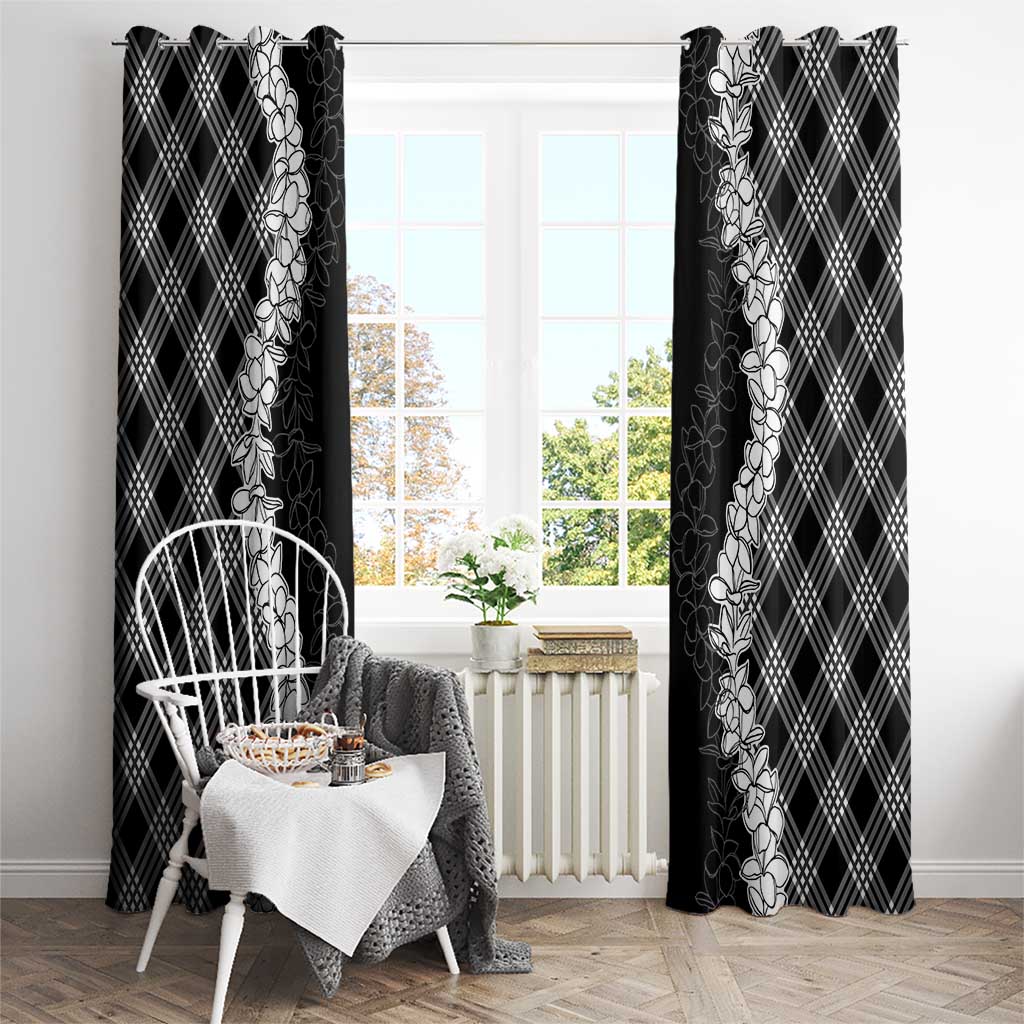 Hawaii Aloha Plumeria Lei Black Palaka Window Curtain LT7 - Polynesian Pride