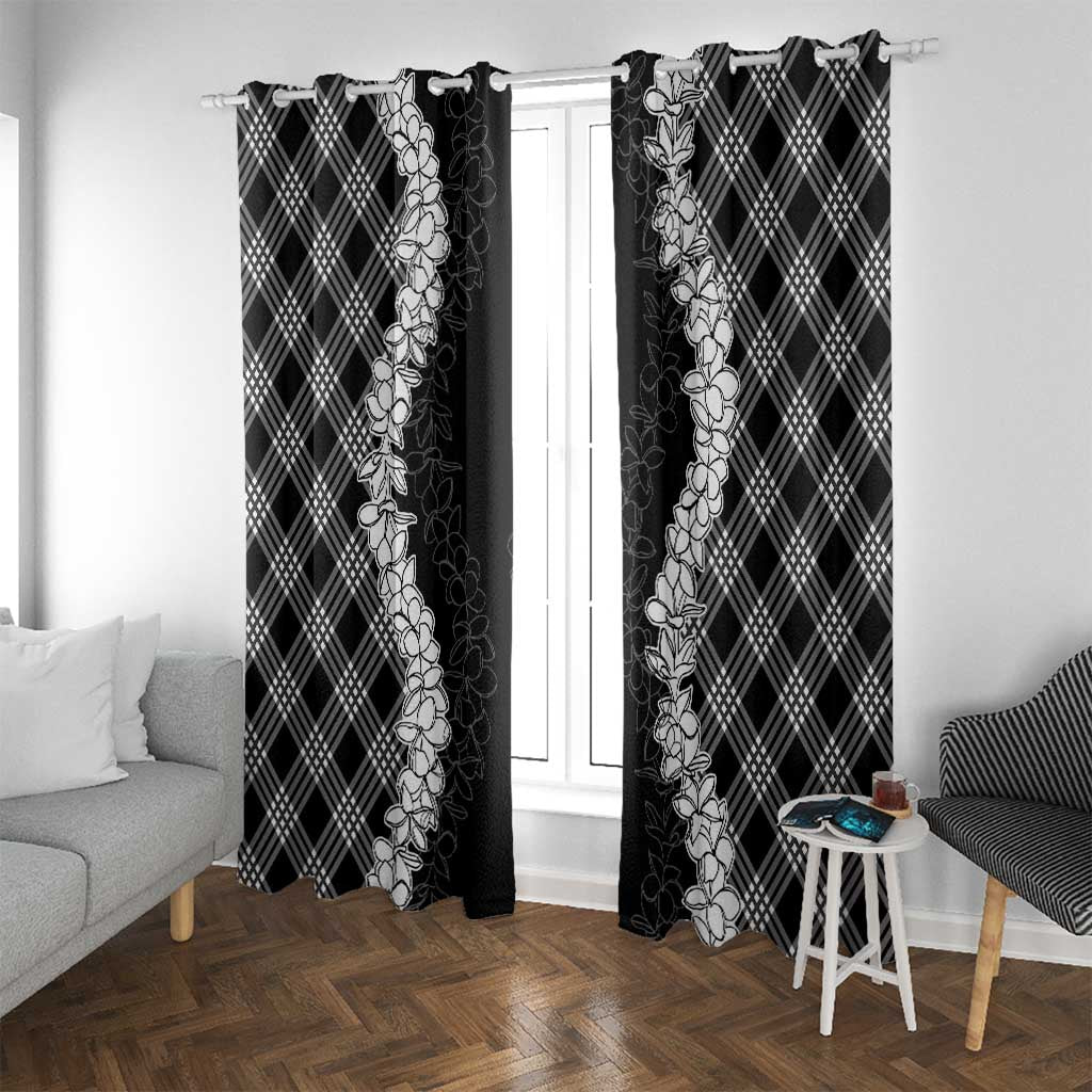 Hawaii Aloha Plumeria Lei Black Palaka Window Curtain LT7 With Grommets Black - Polynesian Pride
