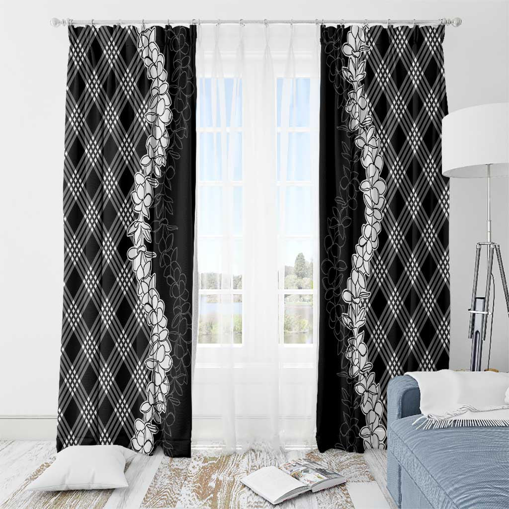 Hawaii Aloha Plumeria Lei Black Palaka Window Curtain LT7 - Polynesian Pride