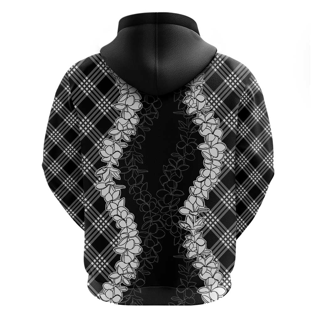 Hawaii Aloha Plumeria Lei Black Palaka Zip Hoodie - Polynesian Pride