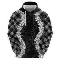 Hawaii Aloha Plumeria Lei Black Palaka Zip Hoodie - Polynesian Pride