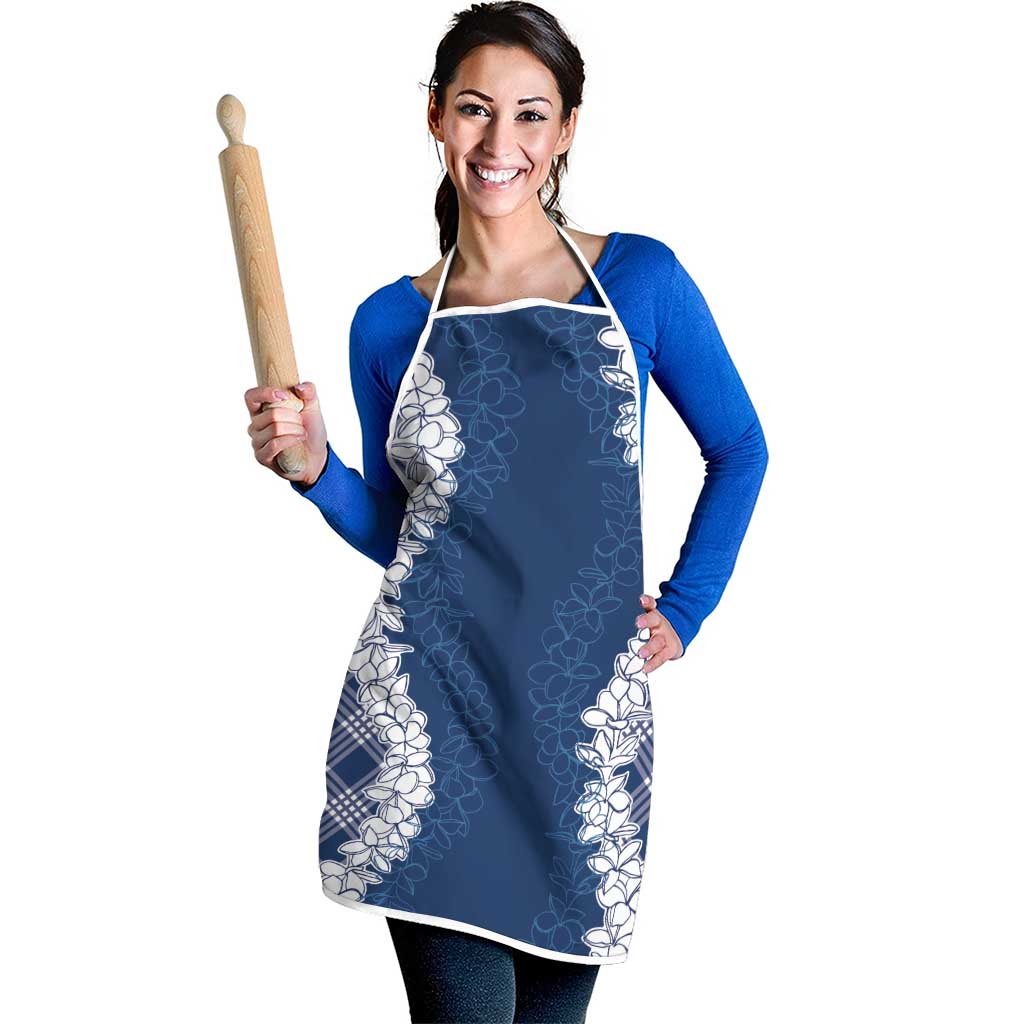 Hawaii Aloha Plumeria Lei Navy Palaka Apron - Polynesian Pride