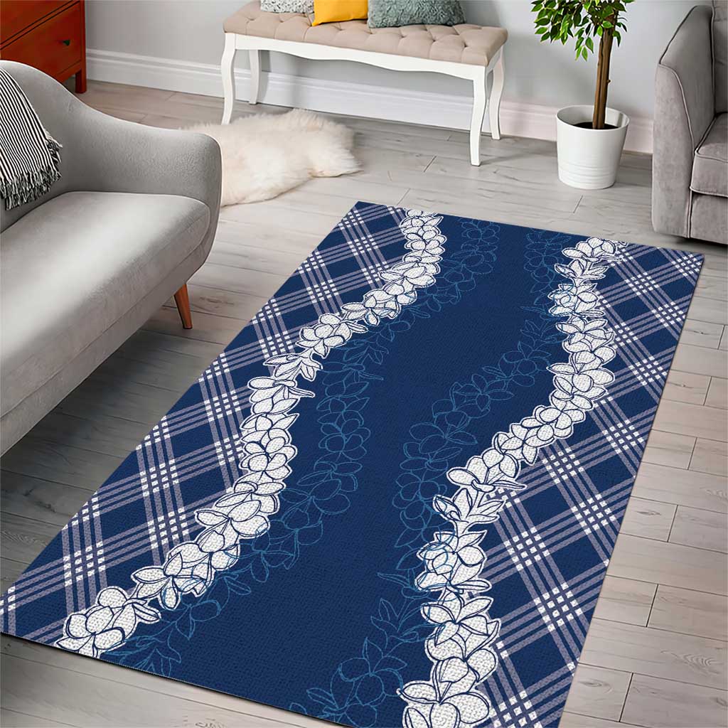 Hawaii Aloha Plumeria Lei Navy Palaka Area Rug - Polynesian Pride
