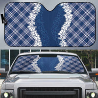 Hawaii Aloha Plumeria Lei Navy Palaka Auto Sun Shade - Polynesian Pride