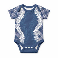 Hawaii Aloha Plumeria Lei Navy Palaka Baby Onesie