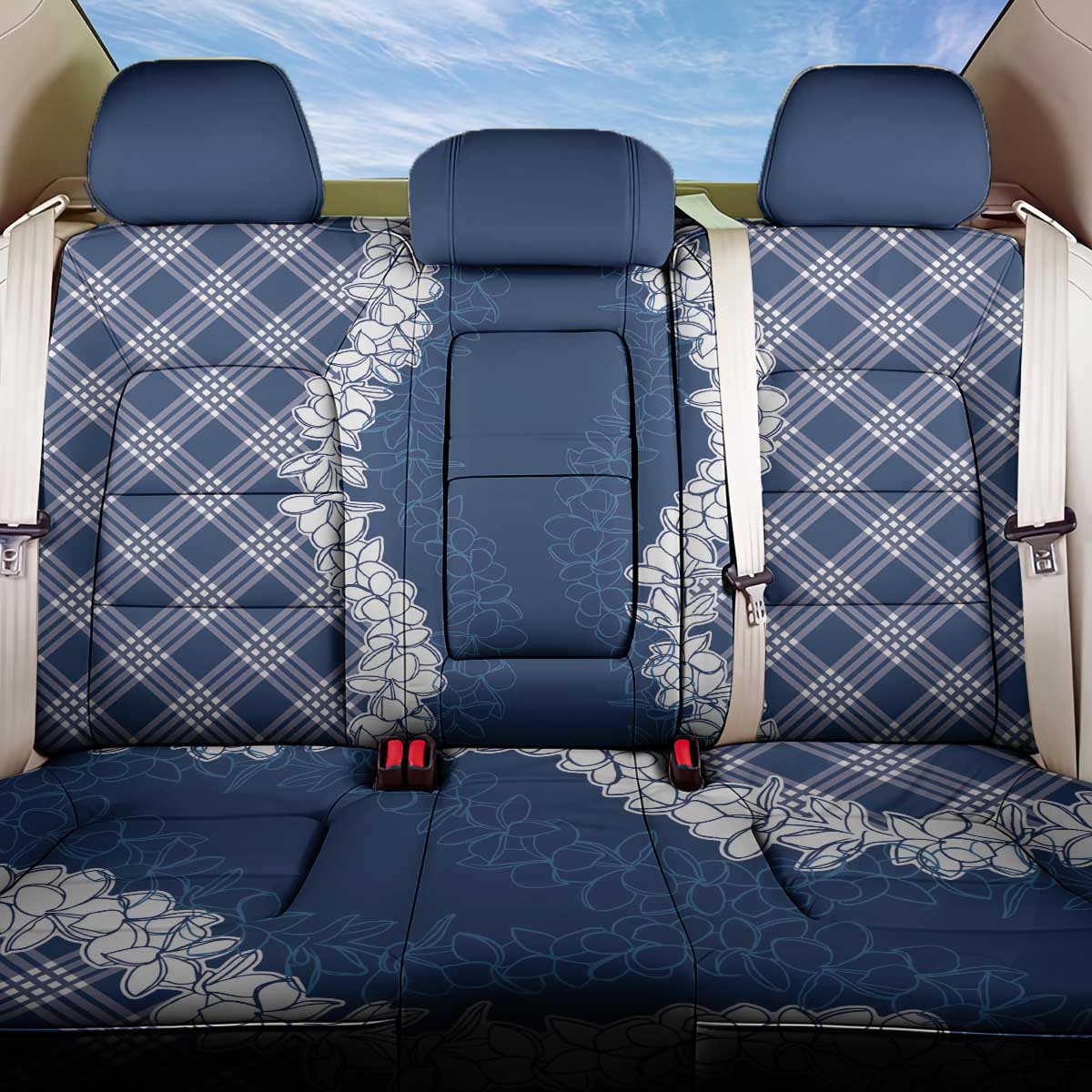 Hawaii Aloha Plumeria Lei Navy Palaka Back Car Seat Cover - Polynesian Pride