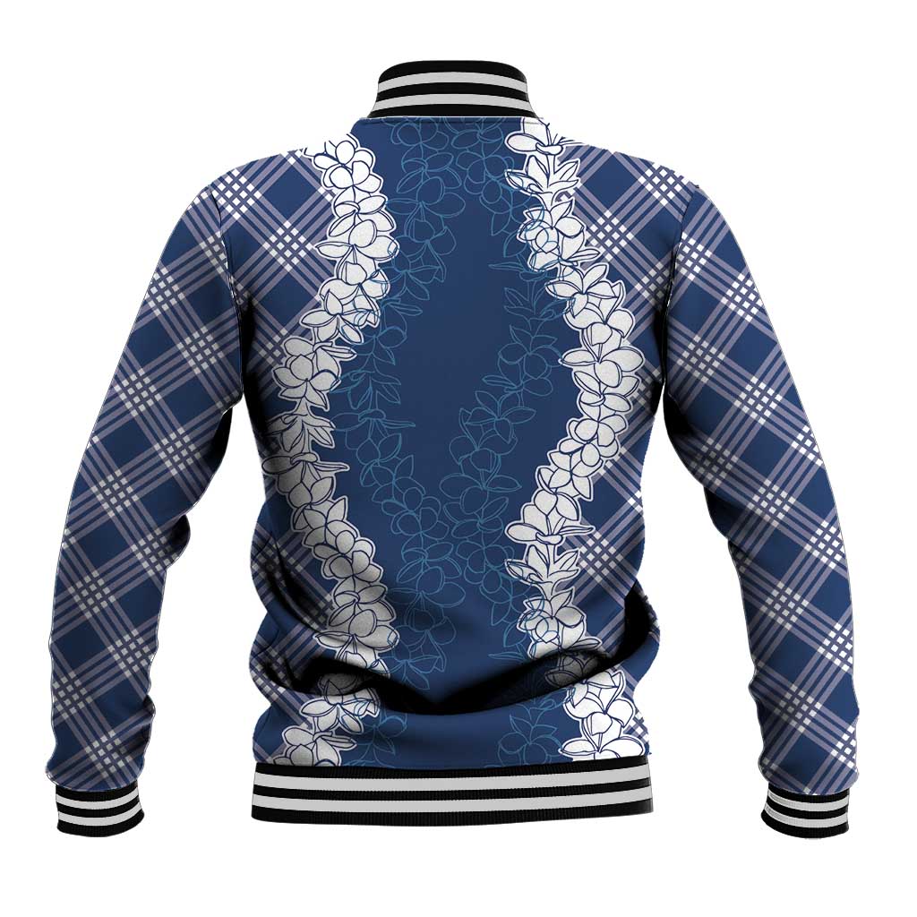 Hawaii Aloha Plumeria Lei Navy Palaka Baseball Jacket - Polynesian Pride