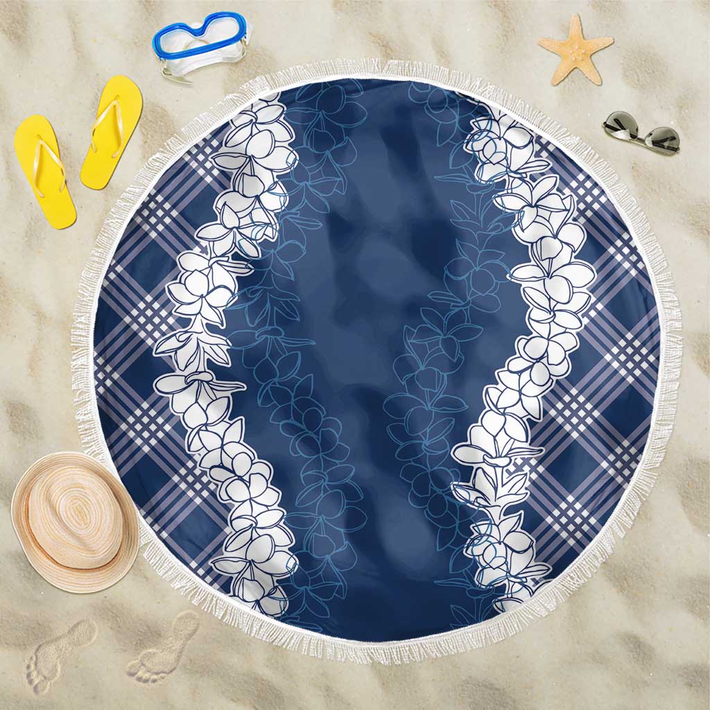 Hawaii Aloha Plumeria Lei Navy Palaka Beach Blanket LT7 One Size 150cm Navy Blue - Polynesian Pride