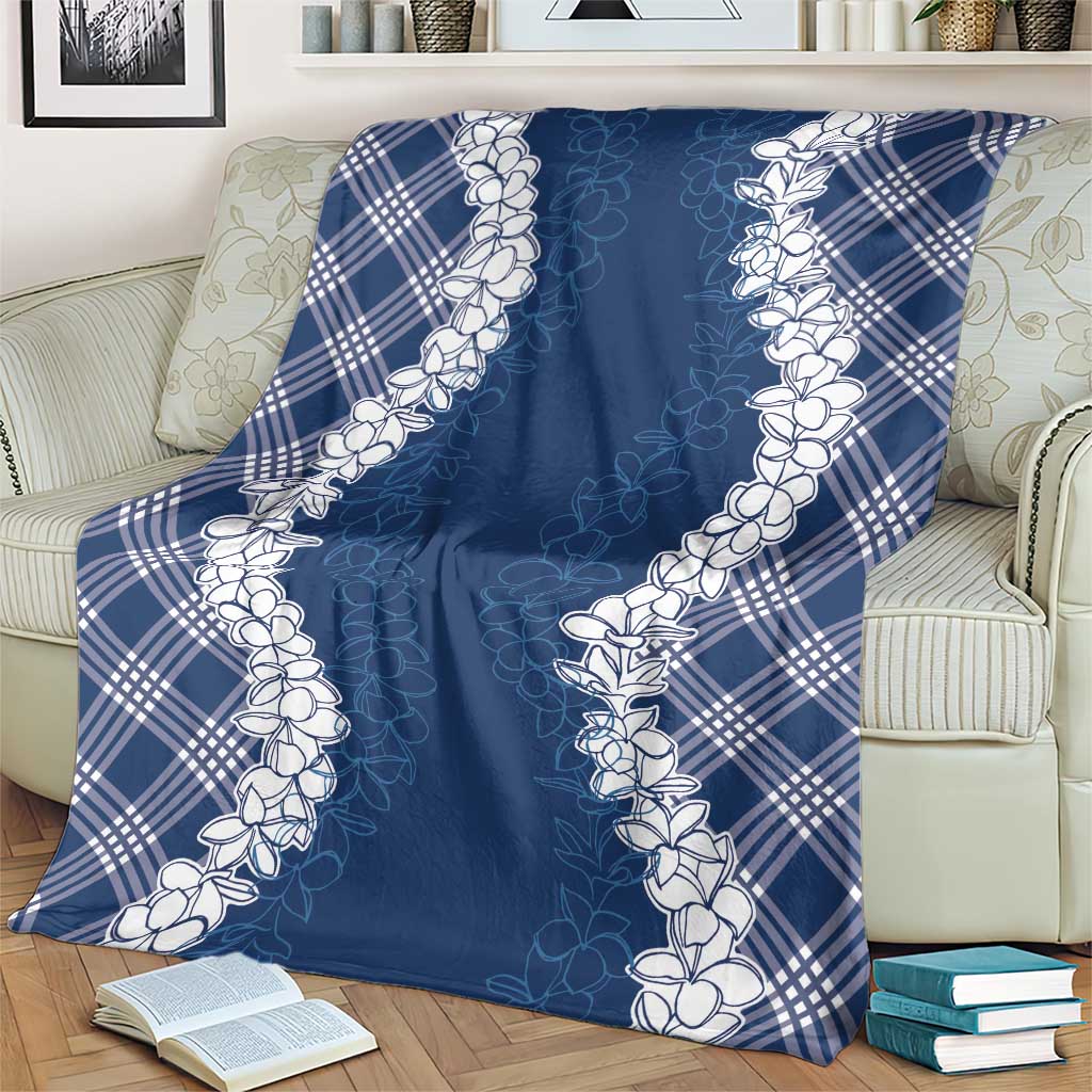 Hawaii Aloha Plumeria Lei Navy Palaka Blanket - Polynesian Pride