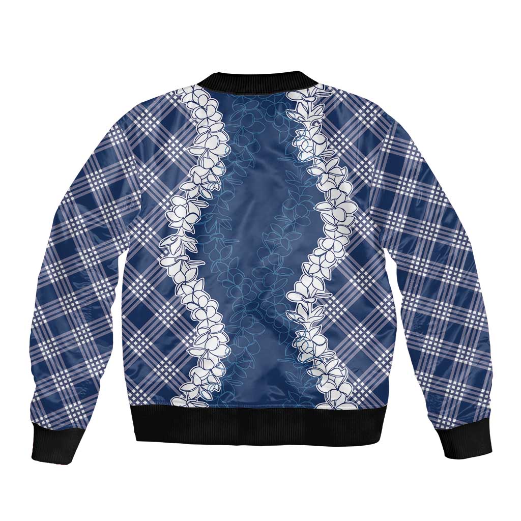 Hawaii Aloha Plumeria Lei Navy Palaka Bomber Jacket LT7 - Polynesian Pride