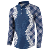 Hawaii Aloha Plumeria Lei Navy Palaka Button Sweatshirt - Polynesian Pride