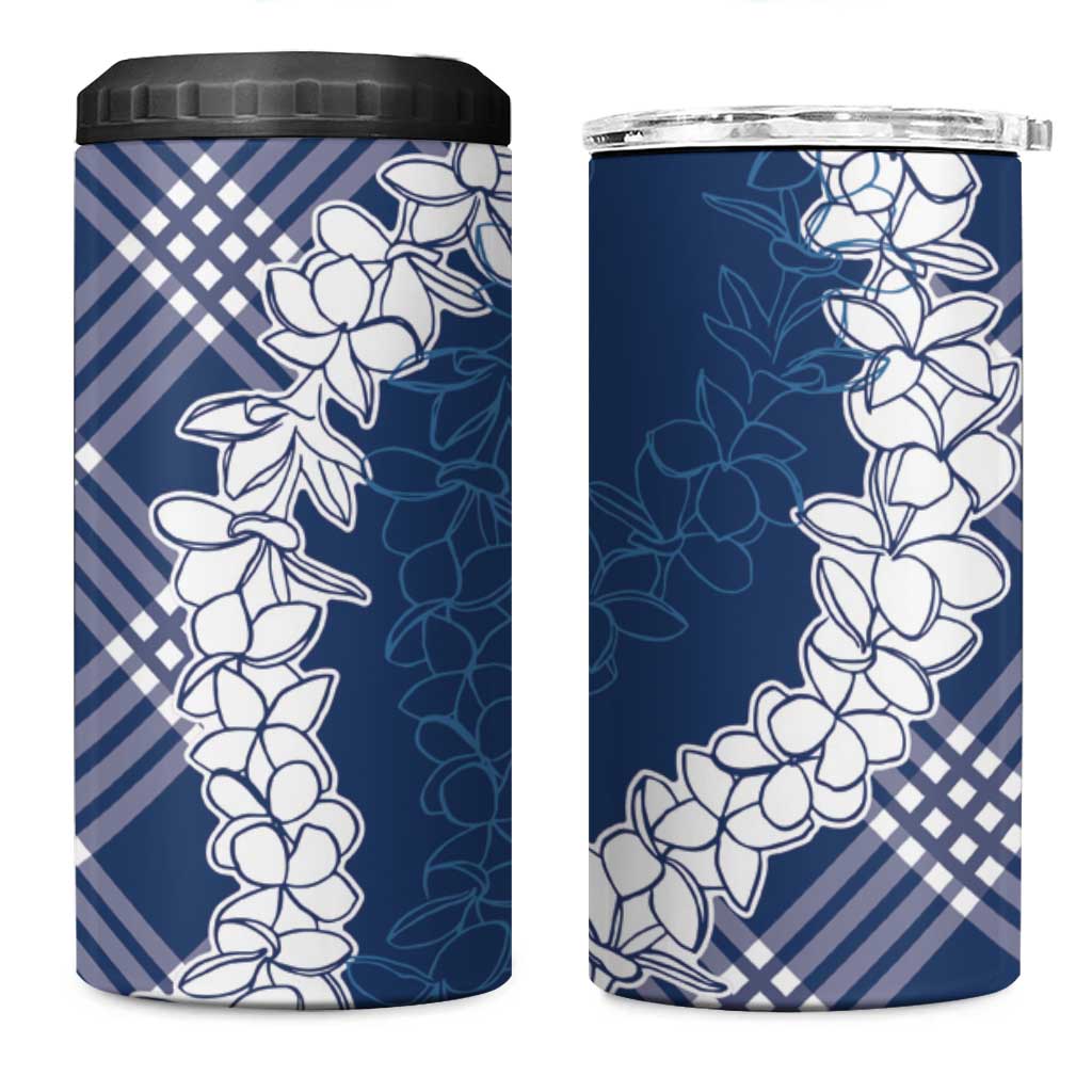 Hawaii Aloha Plumeria Lei Navy Palaka 4 in 1 Can Cooler Tumbler - Polynesian Pride