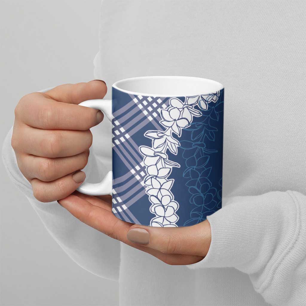 Hawaii Aloha Plumeria Lei Navy Palaka Ceramic Mug - Polynesian Pride