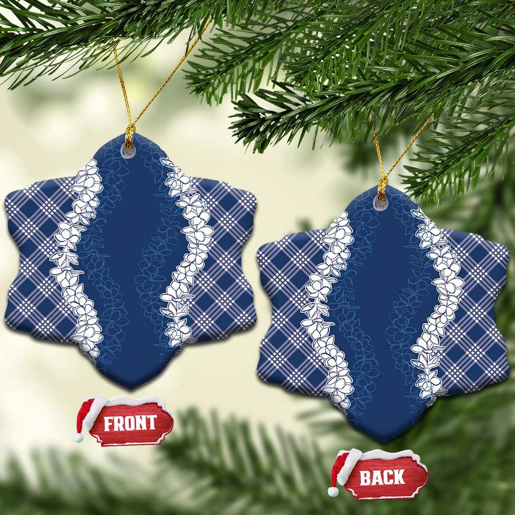 Hawaii Aloha Plumeria Lei Navy Palaka Ceramic Ornament - Polynesian Pride